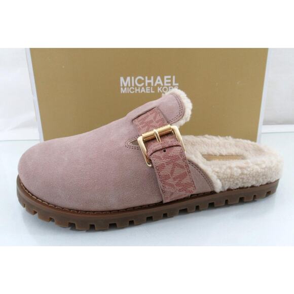 Michael Kors Judd Closed Toe Suede Lug Sole Slide MK Logo Fawn Light Pink Size 7 - Picture 2 of 11